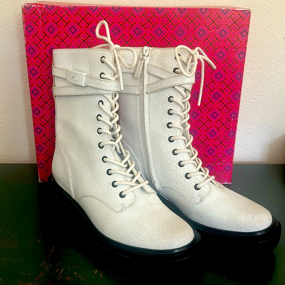 Brand New Never Worn Tory Burch While Moto/Combat Boots